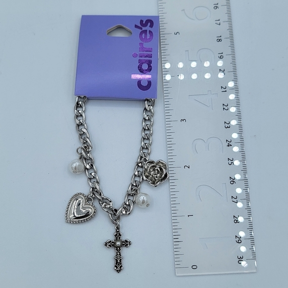 Claire's Silver Charm Necklace & Earring Set NEW #0009 - Picture 4 of 8